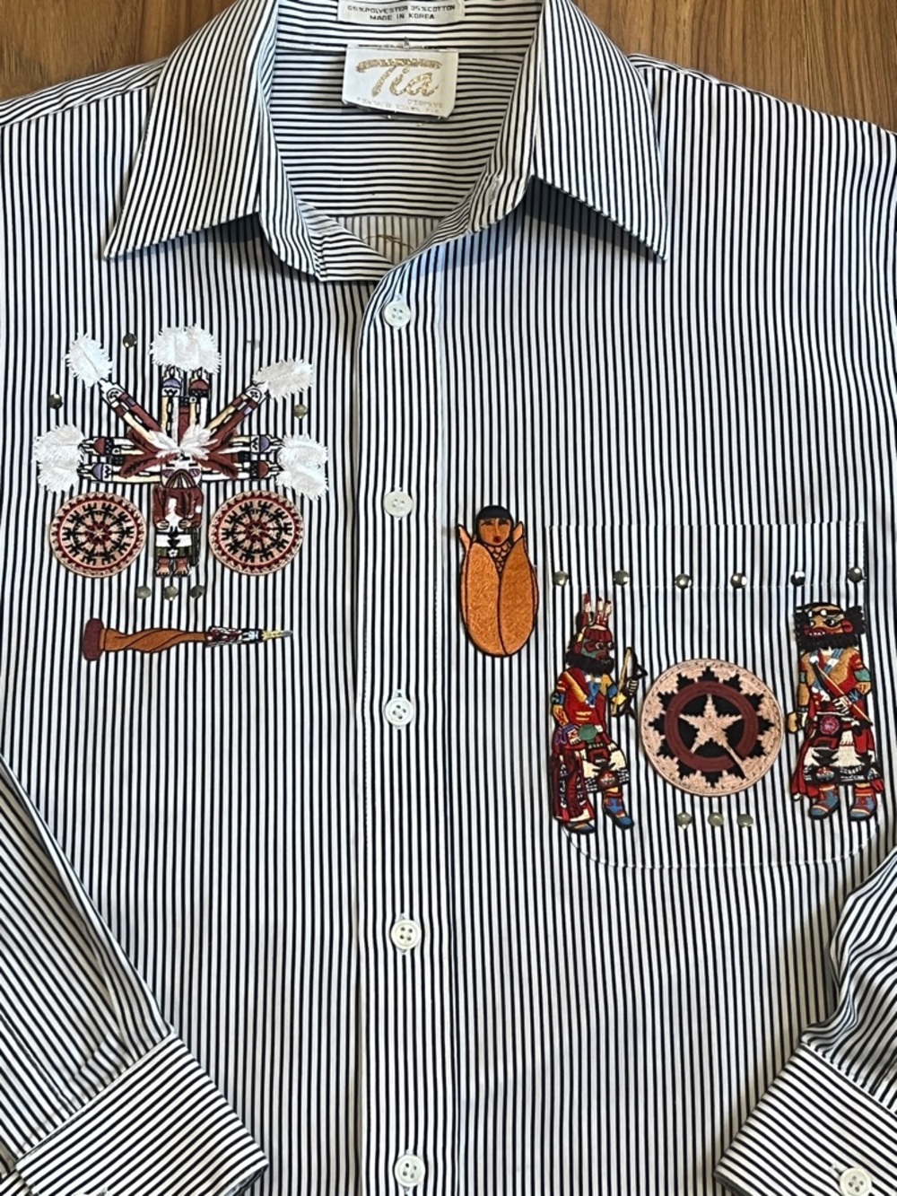 Vtg Tia Designs Southwestern Sand Painting Striped Button Down Navajo Style